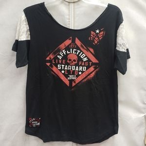 Affliction black boat neck tee